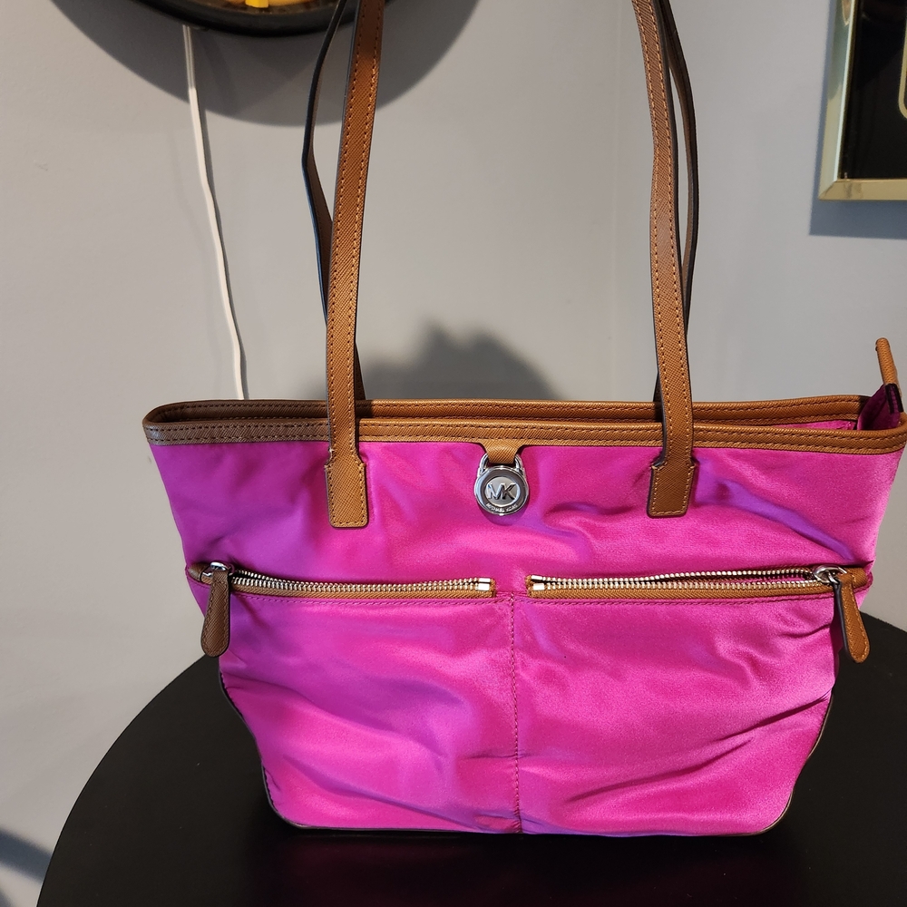 Michael Kors Pink Tote Bag with Tan Straps
